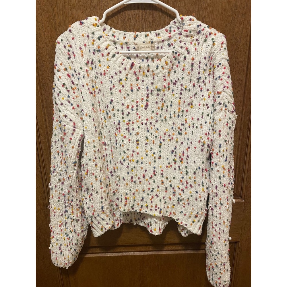 Altar'd State Confetti Pom Pom Knit Sweater White Multi Color Chenille Large